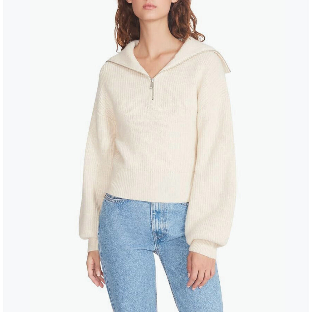 STEVE MADDEN Rowan Quarter Zip Pullover XS Ribbed Sulphur Springs Ivory